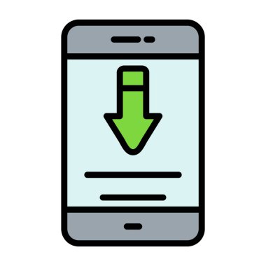 Mobil indirme simgesi renk dış hat vektörü. Akıllı telefon ve akıllı işaret.