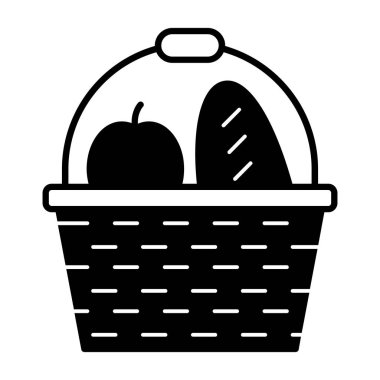 Beyaz arkaplan vektör illüstrasyonunda modaya uygun düz stil sepet simgesi