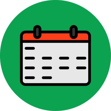 Takvim vektör simgesi. biçim iki renkli düz sembol, yeşil ve gri renkler, yuvarlak açılar, beyaz arkaplan.