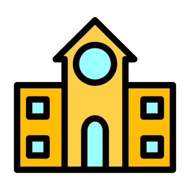 Okul binası simgesi rengi ana hatları vektörü