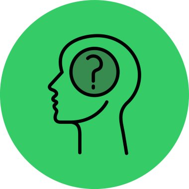 Moda stili izole edilmiş arka planda soru işareti simgesine sahip beyin