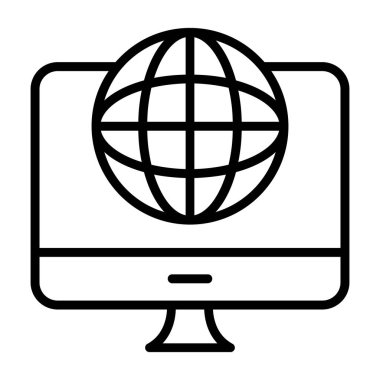 İnternet ve küresel çizgi vektör simgesi.