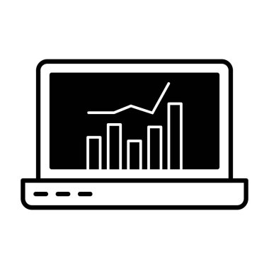 Web ve mobil uygulama tasarımınız için beyaz arkaplanda izole edilmiş grafik simgesi olan dizüstü bilgisayar, veri çizelgesi logosu, konsept