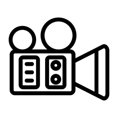 Sinema kamerası ikonu. Beyaz arkaplanda izole edilmiş web tasarımı için sinema film vektör simgesi