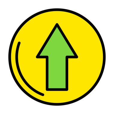 ok vektör simgesi. biçim düz simge, sarı ve siyah renkler, yuvarlak açılar, beyaz arkaplan.