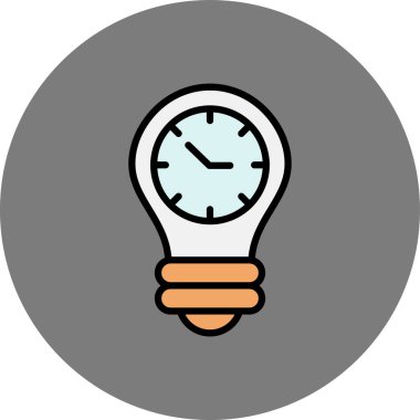 Saat ikonlu ampul. Web için fikir vektörü simgesinin özet çizimi