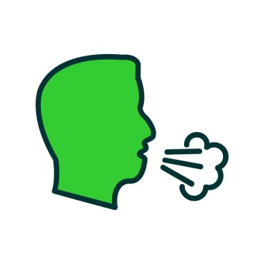 Ağızda kalp olan yeşil insan yüzü. vektör illüstrasyonu