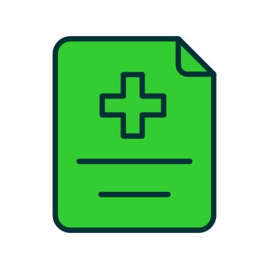 Beyaz zemin üzerinde çapraz simge olan yeşil çizgi tıbbi pano. Tıbbi rapor sembolü. vektör.