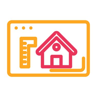 Termometresi olan ve bant hattı biçim simgesi tasarımı ölçen ev, ev sıcaklığı termometre sıcaklık temalı vektör çizimi