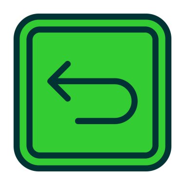 Sağa vektör simgesine dön. biçim düz çizgi simgesi, yuvarlak kare renk, beyaz arkaplan