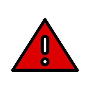 Uyarı vektör simgesi. stil düz sembol, kırmızı renk, yuvarlak açılar, beyaz arkaplan