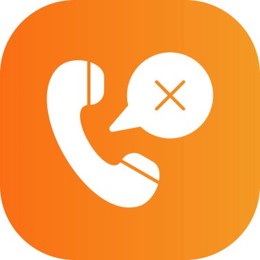 Telefon çağrı ikonu. Vektör biçimi yuvarlak açılı, turuncu renk ve beyaz arkaplan içeren düz ikonik semboldür.