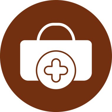 Tıbbi çanta vektör ikonu. biçim düz yuvarlak sembol, kahverengi renk, yuvarlak açılar, beyaz arkaplan.