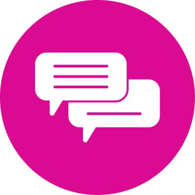 Sohbet balonu vektör simgesi. biçim düz sembol, yuvarlak açılar, pembe renk, beyaz arkaplan.