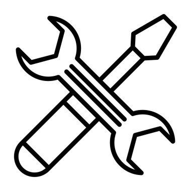 Onarım araçları vektör simgesi. Beyaz arkaplanda ana vektör çizgisi sembolü. İngiliz anahtarı çizimi çizimi.