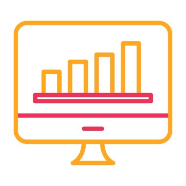 Pie grafik çizelgesi simgesine sahip bilgisayar ekranı, çevrimiçi pazar kavramı, ekran işareti çizelgesi çizelgesi ve grafiği