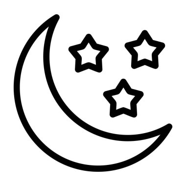 Ay ve yıldızlar çizgi simgesi, vektör ve illüstrasyon