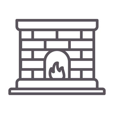 Ateş hattı simgesi, konsept, şömine ana hatları işareti beyaz arkaplan üzerinde, doğrusal şömine ana hatları simgesi dış hat biçimi üzerinde