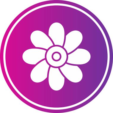 çiçek vektör simgesi. biçim düz yuvarlak daire, mor renk, yuvarlak açılar, beyaz arkaplan