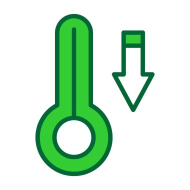 Sıcaklık termometre vektör simgesi. biçim iki renkli düz sembol, yeşil ve gri renkler, yuvarlak açılar, beyaz arkaplan