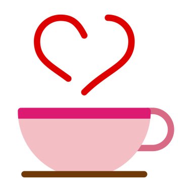 Çay fincanı, kalp ve kahve vektörü çizimi.