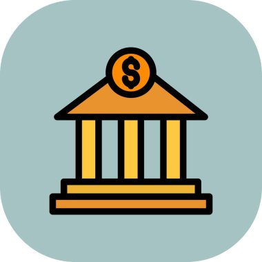 Banka binası simgesi rengi dış hat vektörü