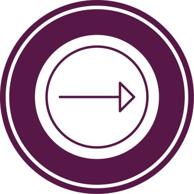 ok sağ vektör simgesi. biçim düz yuvarlak sembol, yuvarlak simge, mor renk, beyaz arkaplan.