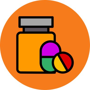 İlaç şişesi ikonu. Web için hap vektör simgelerinin özet çizimi