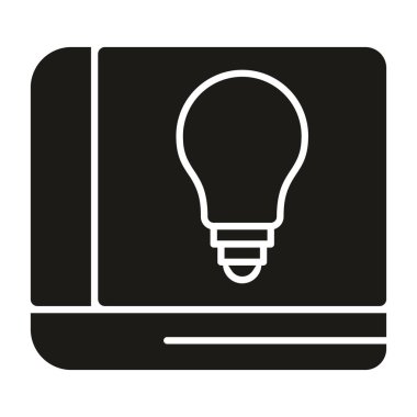 Bilgisayar ikonlu bir ampul. Ağ için ampul vektör simgesine sahip bilgisayarın basit illüstrasyonu