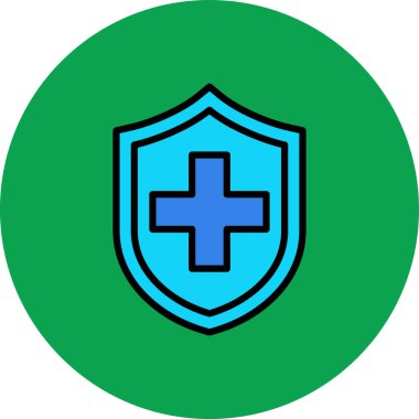 Tıbbi sigorta vektör ikonu. biçim çift renkli düz yuvarlak sembol, eko mavi ve gri renkler, yuvarlak açılar, beyaz arkaplan.