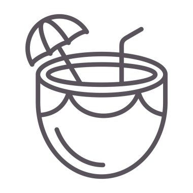 Hindistan cevizi suyu ikonu, meyve ve içecek, hindistan cevizi suyu işareti, vektör grafikleri, beyaz arka planda doğrusal desen.