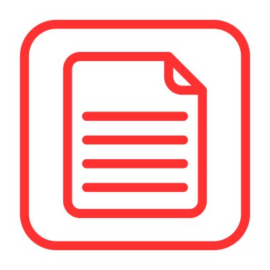 belge simgesi. vektör biçimi yuvarlak açılı düz ikonik sembol, yoğun kırmızı renk, beyaz arkaplan.