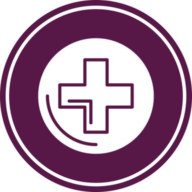 Hastane ikonu yuvarladı. Vektör illüstrasyon biçimi düz düz düz ikonik sembol, mor renk, beyaz arkaplan.