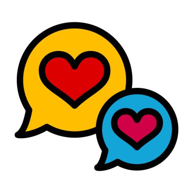 Konuşma baloncuğu ikonlu kalp. Aşk sembolü. Düz biçimdeki vektör illüstrasyonu.