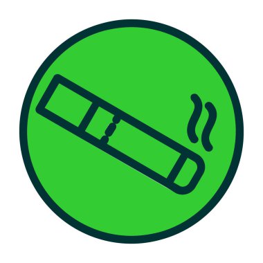 Duman ikonlu sigara. İnce çizgi yeşil çizgili vektör tasarımı. düz izole resimleme