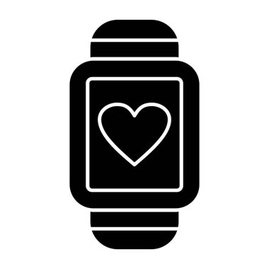 Kalp ikonu olan akıllı saat. Web için kalp vektör simgesi olan akıllı saatin özet çizimi