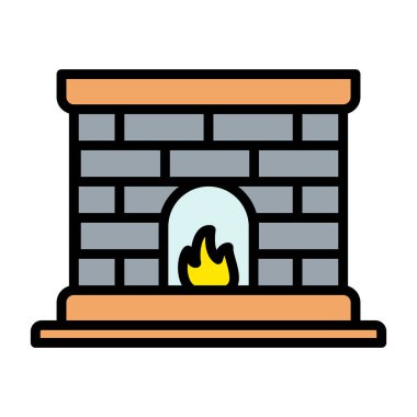 Şömine ikonu. ana hatlı şömine ateşi vektör simgesi rengi düz izole