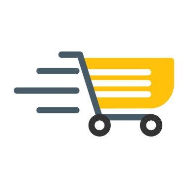 Beyaz arkaplanda izole edilmiş alışveriş arabası düz simgesi