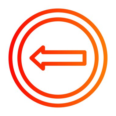 Ok sol yuvarlak simge. Vektör biçimi düz simge, kırmızı renk, beyaz arkaplan.