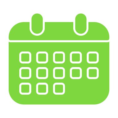 Takvim vektör simgesi. biçim düz sembol, eko yeşil renk, yuvarlak açılar, beyaz arkaplan