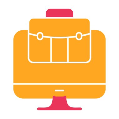 Sırt çantası vektör simgesi. bicolor düz sembol, turuncu ve sarı renkler, yuvarlak açılar, beyaz arkaplan