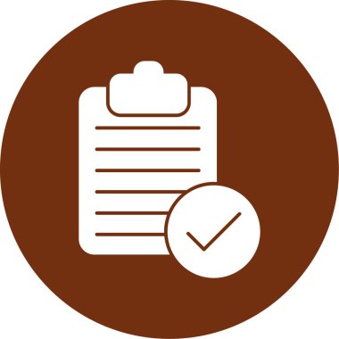 Kontrol listesi vektör simgesi. bu yuvarlak düz sembol turuncu renkler ve beyaz arkaplan üzerine çizilmiş.