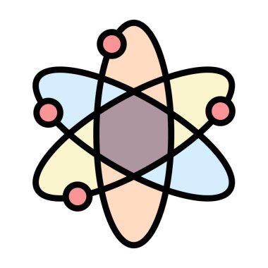 Atom vektörü simgesi. tasarım için vektör illüstrasyonunda düz çizgi vektör simgesi