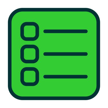 Kontrol listesi sayfası yuvarlanmış simgesi. Vektör illüstrasyon biçimi yeşil renk, eko ve gri renk içinde düz ikonik semboldür.