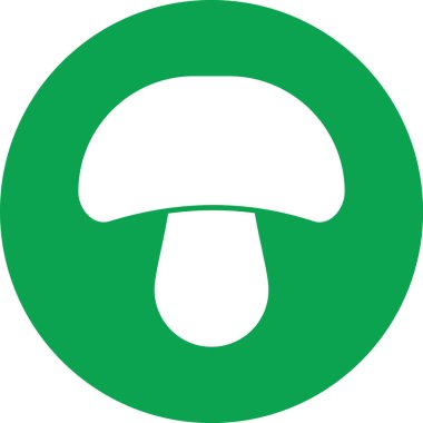 Mantar ikonu. Vektör biçimi yuvarlak açılı düz ikonik sembol, eko yeşil renk, beyaz arkaplan.