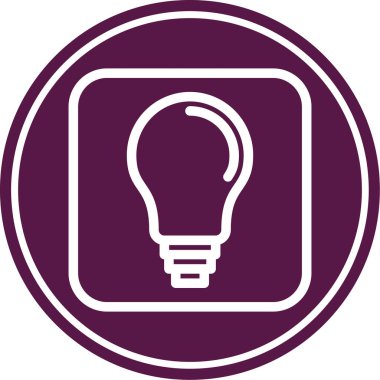 Ampul vektör simgesi. biçim düz yuvarlak simge, mor renk, yuvarlak açılar, beyaz arkaplan