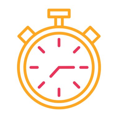 Saat simgesi. Vektör biçimi düz simge, yuvarlak açılar, beyaz renk, turuncu arkaplan,