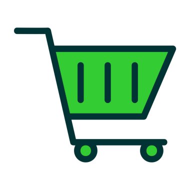 Beyaz arka planda yeşil tabelası olan bir alışveriş arabası. vektör illüstrasyonu