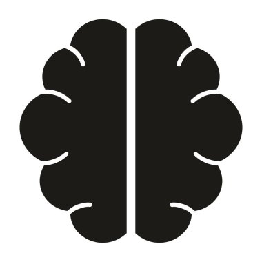 Beyin ikonu. Vektör biçimi yuvarlak açılı düz ikonik sembol, gri renk, beyaz arkaplan.