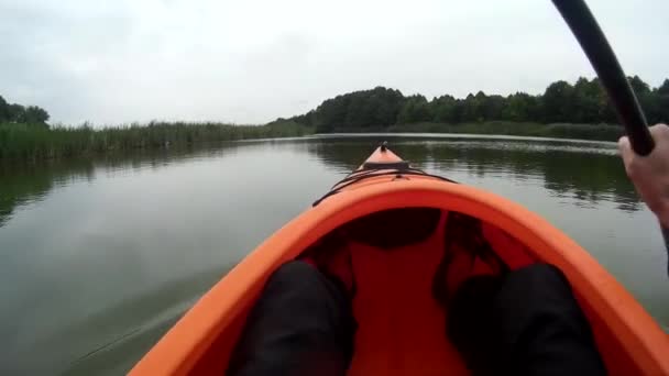Kayaking Pivdennyi Buh River Southern Bug Ukraine Pov View Kayak — стокове відео